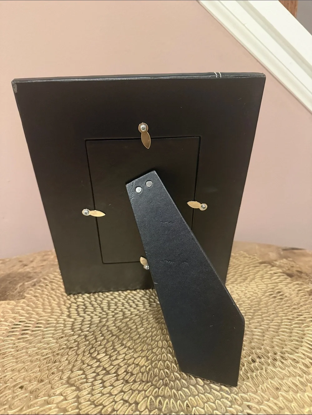 Black Leather 4x6 Picture Frame with White Stitching